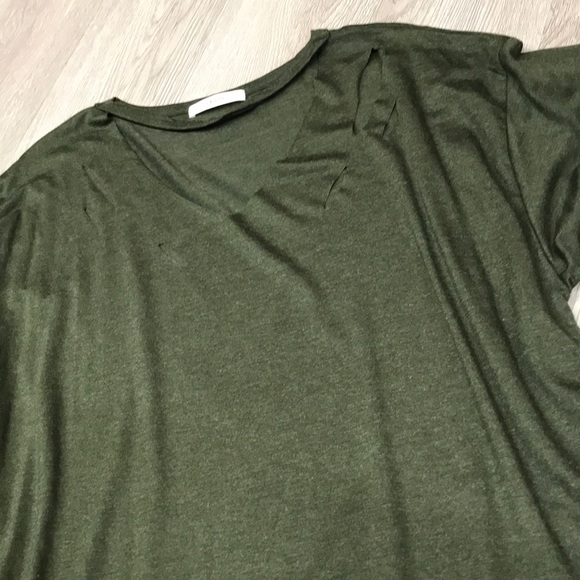 Distressed Olive Short Sleeve Choker Top - Picture 5 of 5